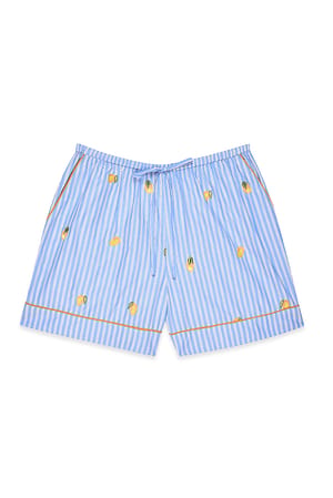 Blue Stripe Lösa shorts med broderidetalj