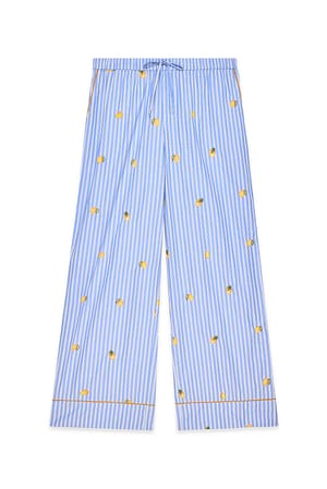 Blue Stripe Løstsiddende bukser med broderidetalje