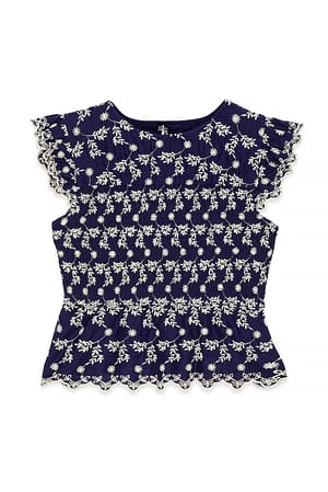 Navy Smock-Oberteil mit Stickereidetail
