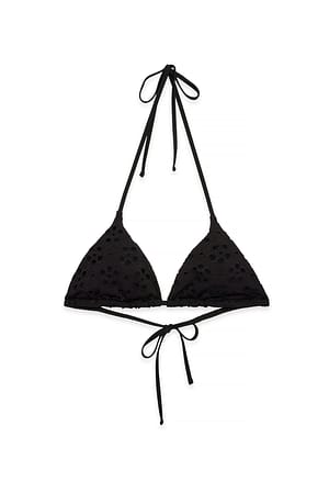 Black Bikini-Oberteil mit Stickereidetail