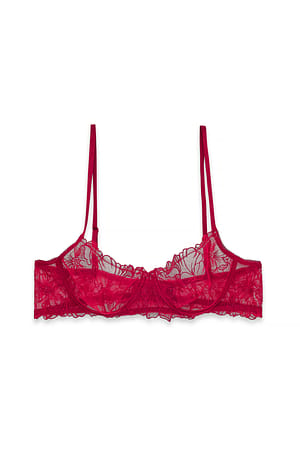 Burgundy Balkonettopp i mesh med broderi