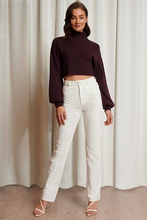 Off White Denim Med Rette Ben