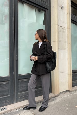 Dark Grey Pantalon de costume à taille mi-haute