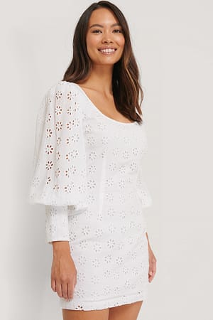 White Balloon Sleeve Dress