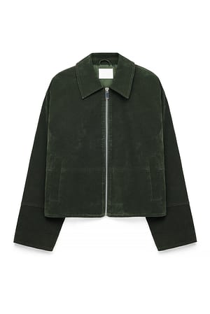 Dark Green Jakke i fuskeskinn med glidelås