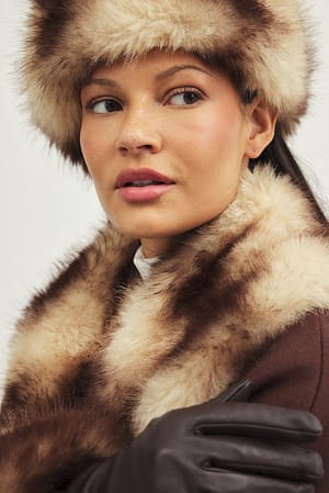 Striped Faux Fur Beanie