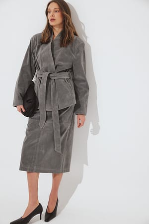Grey Faux Suede Midi Skirt