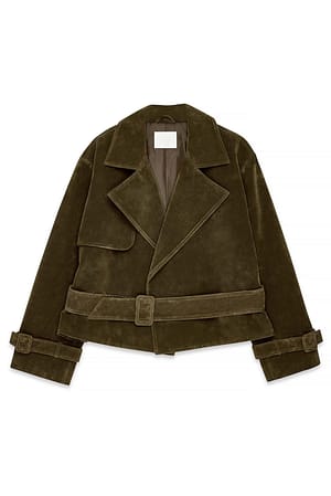 Deep Khaki Gabardina corta de ante sintético