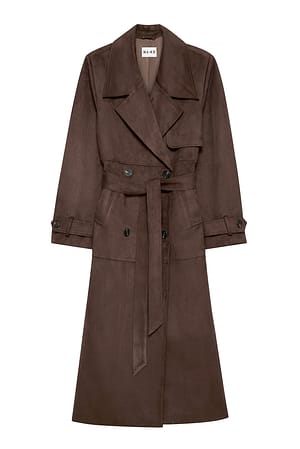 Brown Faux Suede Oversized Trenchcoat
