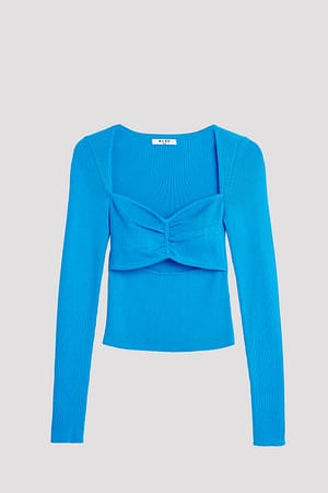 Blue Fine Knitted Cut Out Detail Top