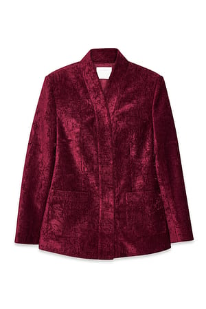 Burgundy Getailleerde chenille blazer met hoge kraag