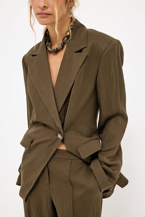 Brown Tætsiddende blazer i lyocellblanding