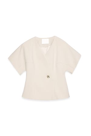 Beige Fitted Short Sleeve Blazer