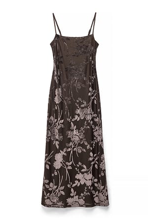 Chocolate Brown Maxikjole med blomstertrykk