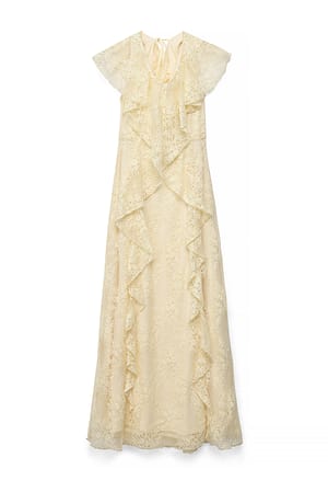 Light Yellow Maxikleid aus Spitze mit Volant