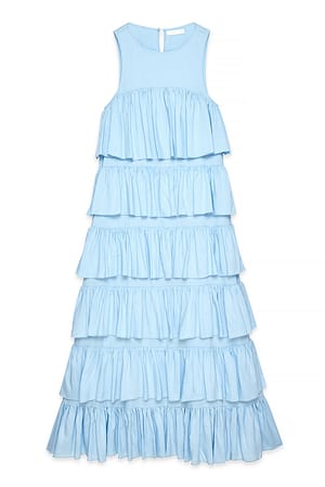 Light Blue Maxikjole med flæsedetalje