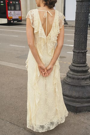 Light Yellow Flounce Lace Maxi Dress
