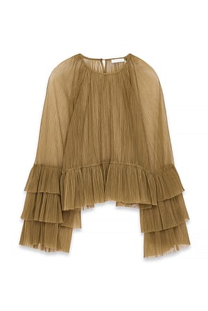 Khaki Bluse mit Volantärmeln
