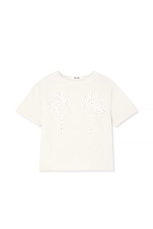 Beige Flower Cut Out Boxy Tee