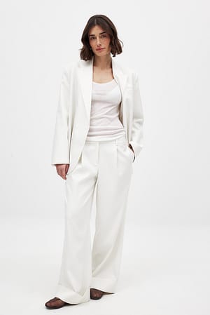 White Fold up Wide Mid Waist Pants