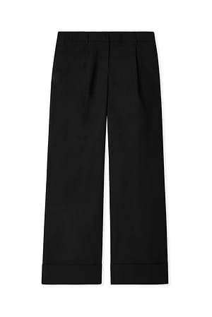 Black Fold up Wide Mid Waist Pants