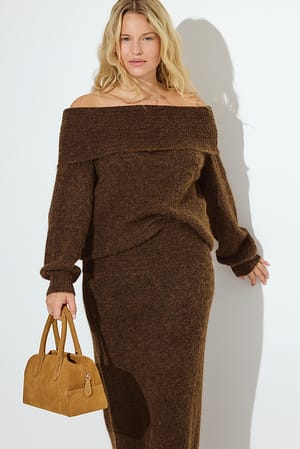 Brown Falda maxi de punto con cintura doblada