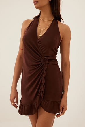 Brown Mini robe à détails volants