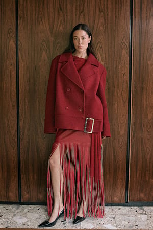 Burgundy Fringe Detail Mini Skirt