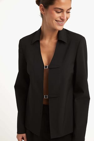 Black Front Buckle Detail Blouse