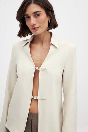 Cream Front Buckle Detail Blouse
