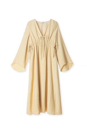 Yellow Vestido kaftan con cierre delantero atado