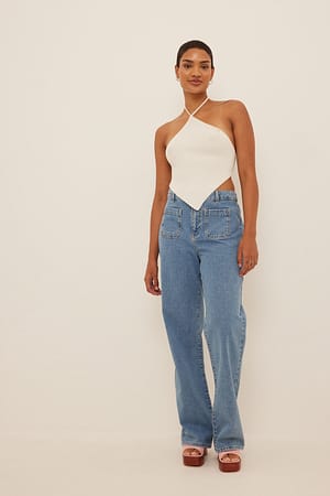 Mid Blue Front Pocket Straight Denim