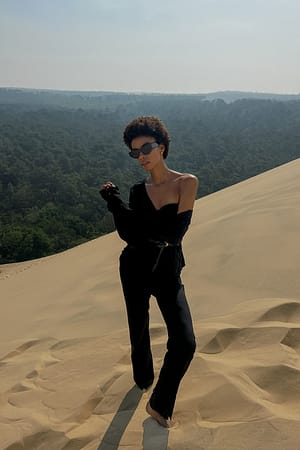 Black Front Slit Straight Leg Suit Pants