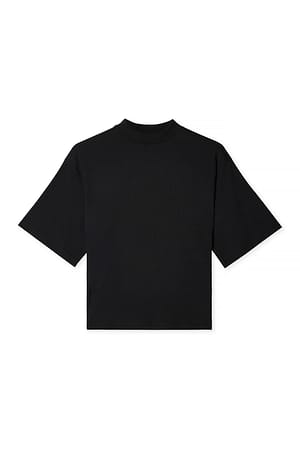 Black T-shirt en coton coupe ajustée à encolure cheminée