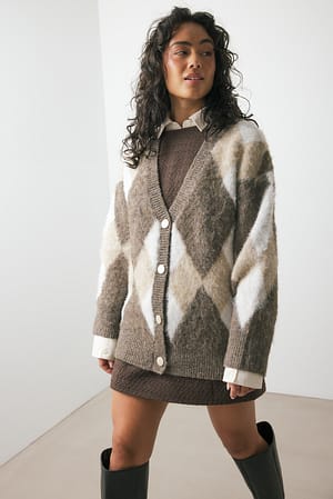 Brown/Beige Cardigan med knappedetalje og fnuller