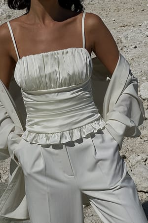 Peach Gathered Satin Top