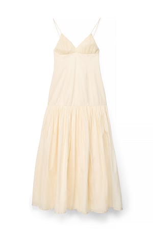 Cream Gathered Strap Dress