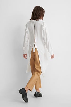 White Flowy Open Back Shirt
