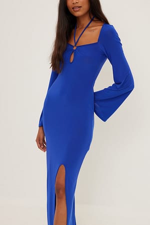 Royal Blue Jurk met uitsnijding en halternek