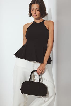 Black Plisserad topp med halterneck