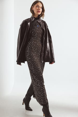 Brown Halterneck Rhinestone Dress