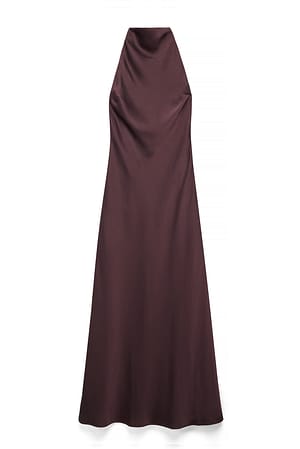 Brown Maxiklänning i satin med halterneck