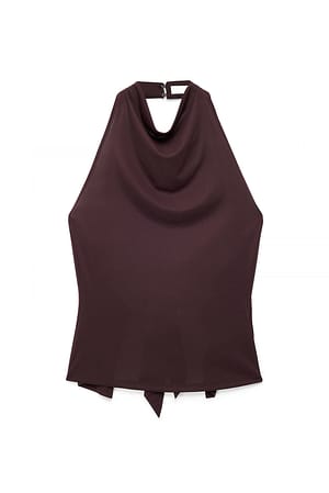 Brown Halterneck Tie Back Top