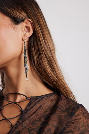 Silver Hanging Long Rings Earrings