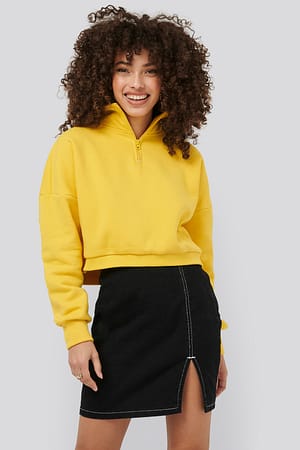 Black Contrast Seam Denim Skirt