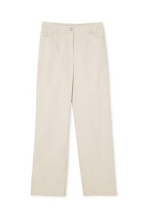 Beige/White Stripe Gestreifte Anzughose aus schwerem Stoff mit mittelhoher Taille