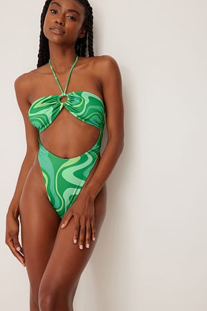 Green Print Badpak met een ring detail