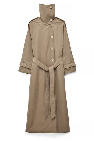 Greige Trenchcoat med høy hals og belte