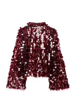 Burgundy Hochgeschlossenes Pailletten-Top