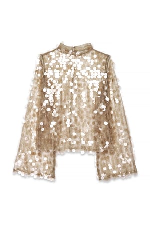 Beige Hochgeschlossenes Pailletten-Top